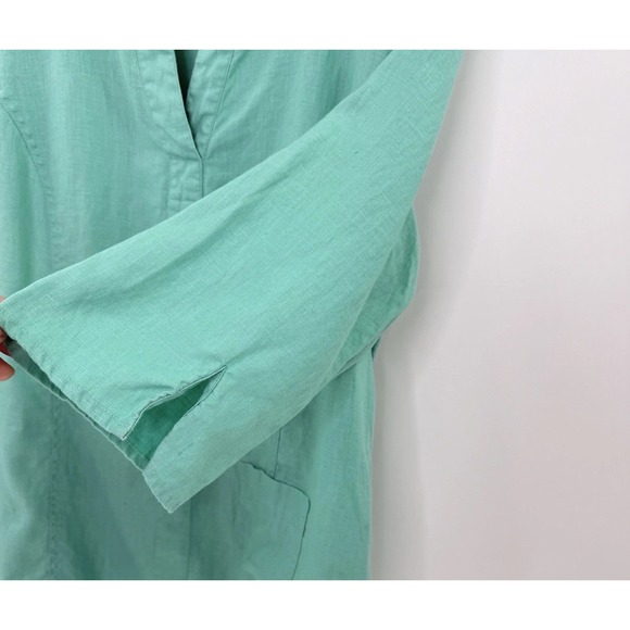 Coldwater Creek Aqua Turquoise Grew. 100% Linen 3/4 Slv Blouse Petite L Boho - Picture 5 of 10